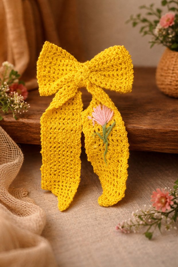 Handmade Embroidered Knitted Bow Hair Clip – Girls' & Baby Hair Clip