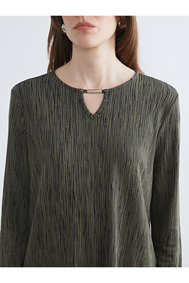 Crew Neck Patterned Blouse - 2