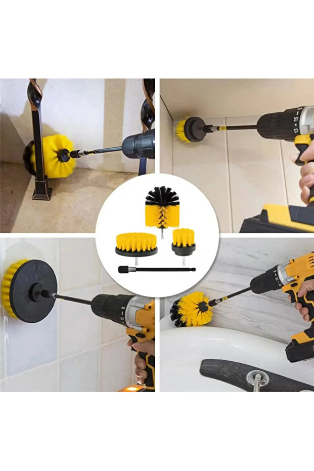 Practical 3-Piece Drill Bit Bathroom Bathtub Shower Cabin Car Wheel Seat Washing Cleaning Brush