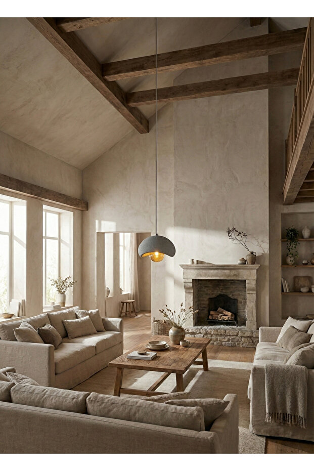 Beton Sarkıt Avize – Rustik Bohem Modern Tekli Sarkıt Avize (E27 Ampul Dahil) - 2