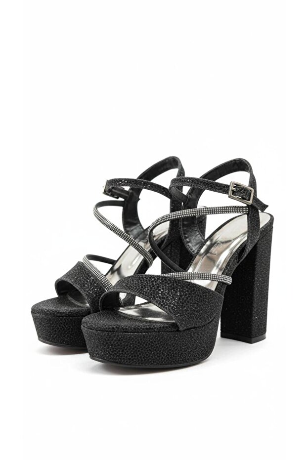 Thick Heeled Evening Dresses Glittery Shoes