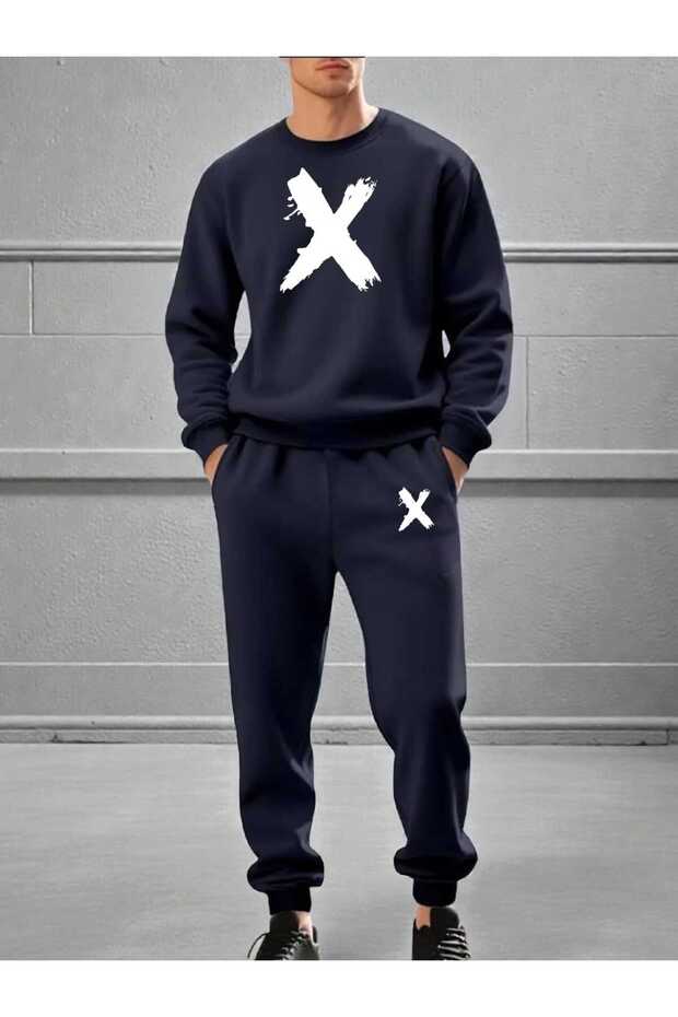 Men's Alt Top Team X Print Design Crew Neck Sweatshirt