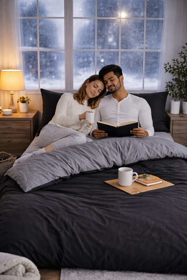 Single Black Anthracite Duvet Cover Set Fitted Sheet Piece Soft-Textured Breathable Duvet Cover Set