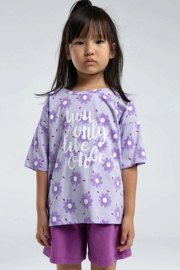 Kız Çocuk Mor Şort Takım - 5
