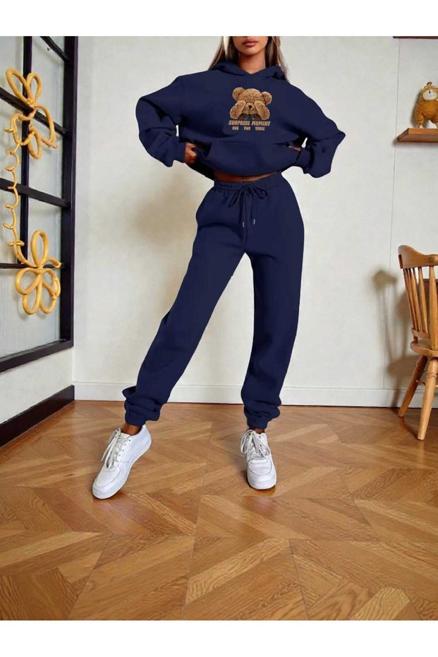 Women's Top and Bottom Set Cute Moonlight Fashion Print Design Trendy Hooded Sweatshirt