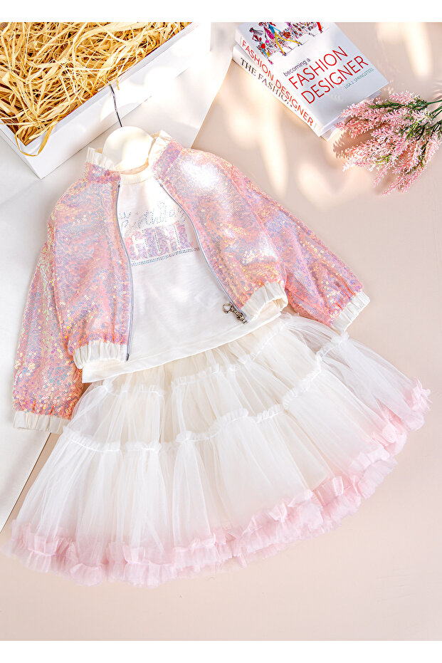 Sequined Tulle Skirt 3-Piece Girls' Set