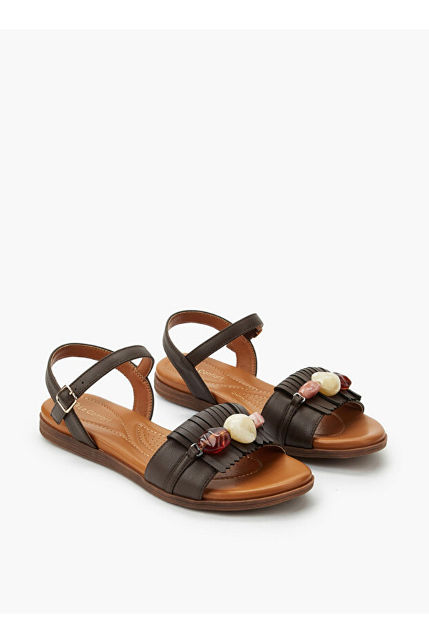 Stone Embellished Ankle Strap Sandal