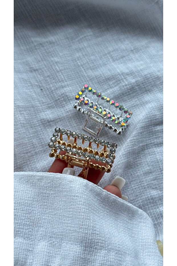 2-Piece Holographic Crystal Stone Clasp - Glittering Square Metal Clasp