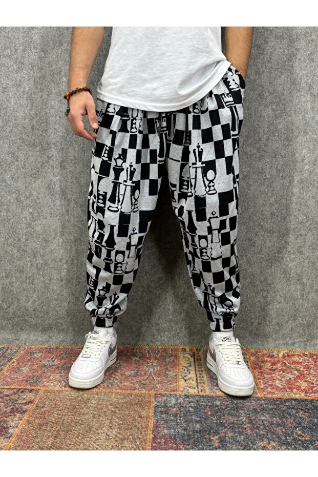 بنطلون نصف شالوار مطوي ومزين بنمط مع خصر مطاطي - 1