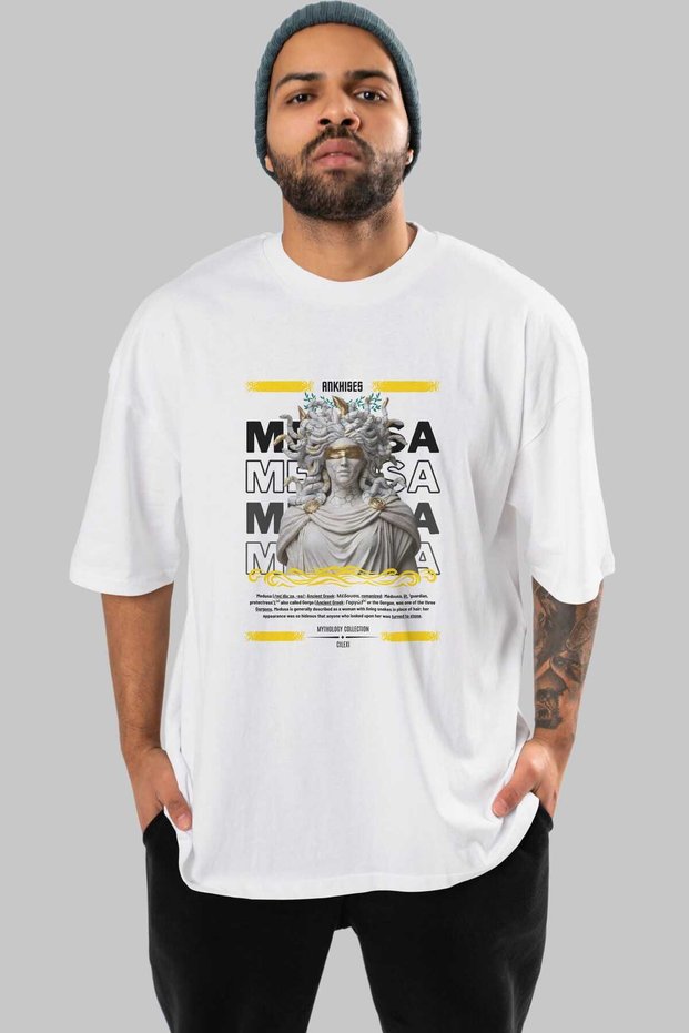 Medusa 2 Mythology Front Printed White Oversize T-Shirt Men Women Cotton Crew Neck Tshirt