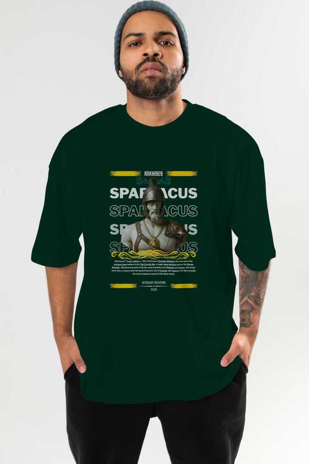 Spartacus 2 Mythology Front Printed Green Oversize T-Shirt Men Women Cotton Crew Neck T-Shirt