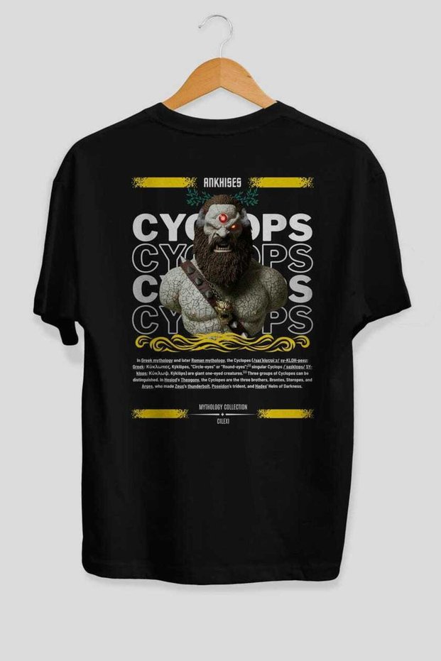 Cyclopes 1 Mythology Back Printed Black Oversize T-Shirt Men Women Cotton Crew Neck T-Shirt