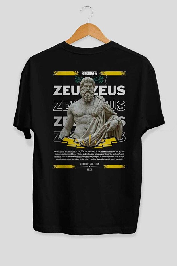 Zeus 1 Mythology Back Printed Black Oversize T-Shirt Men Women Cotton Crew Neck Tshirt