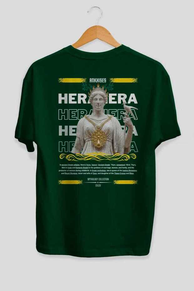 Hera 2 Mythology Back Printed Green Oversize T-Shirt Men Women Cotton Crew Neck Tshirt