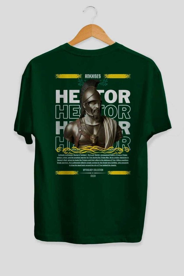 Hector 2 Mythology Back Printed Green Oversize T-Shirt Men Women Cotton Crew Neck Tshirt