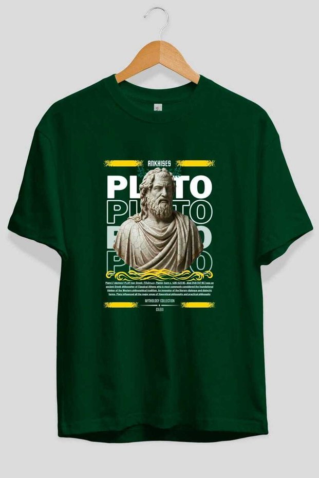 Plato 2 Mythology Front Printed Green Oversize T-Shirt Men Women Cotton Crew Neck Tshirt