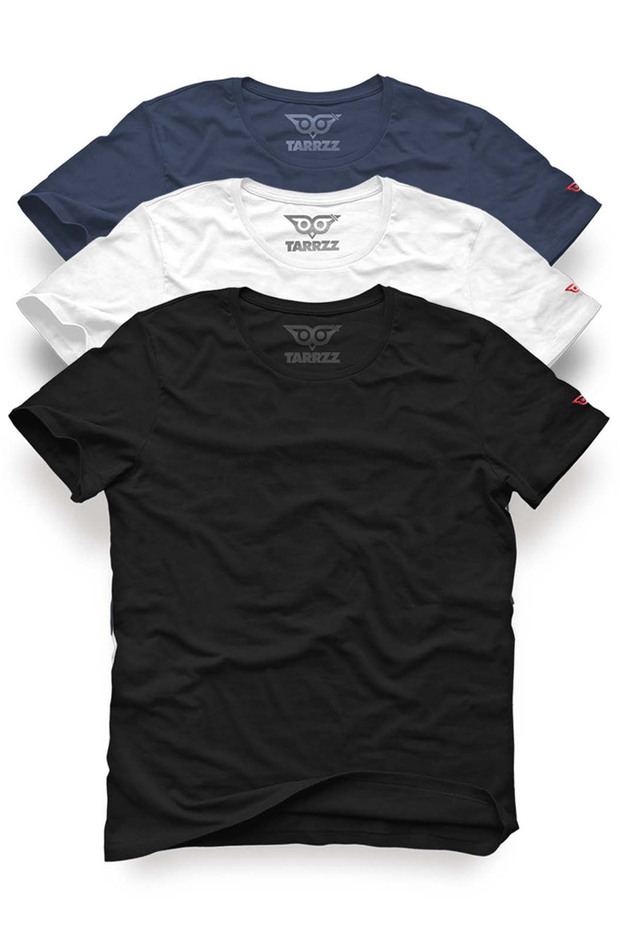 3-Piece Unisex Basic T-Shirt Set 100% Cotton Regular Fit Crew Neck Short Sleeve Black - White - Midnight Blue