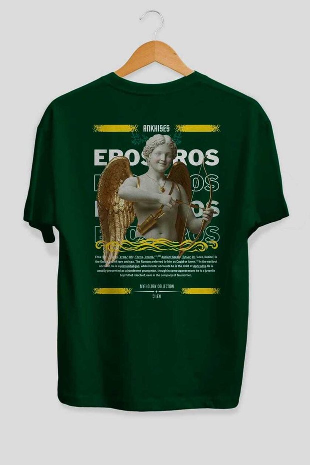 Eros Mythology Back Printed Green Oversize T-Shirt Men Women Cotton Crew Neck T-Shirt