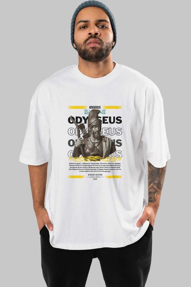 Odysseus 1 Mythology Front Printed White Oversize T-Shirt Men Women Cotton Crew Neck Tshirt