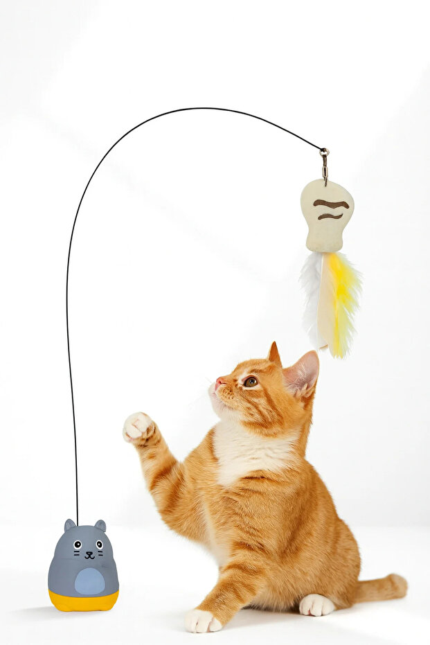 Furry Play Rod with Sticky Base for Cats, Fun Moving Cat Toy Oltaci Cat