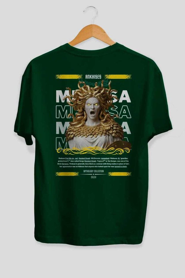 Medusa 1 Mythology Back Printed Green Oversize T-Shirt Men Women Cotton Crew Neck Tshirt