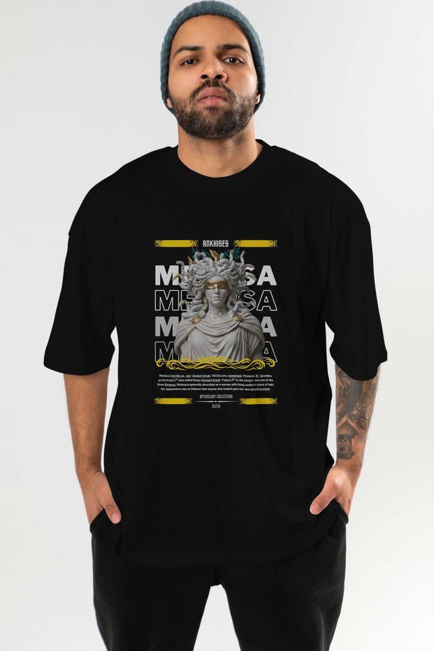 Medusa 2 Mythology Front Printed Black Oversized T-Shirt Men Women Cotton Crew Neck Tshirt