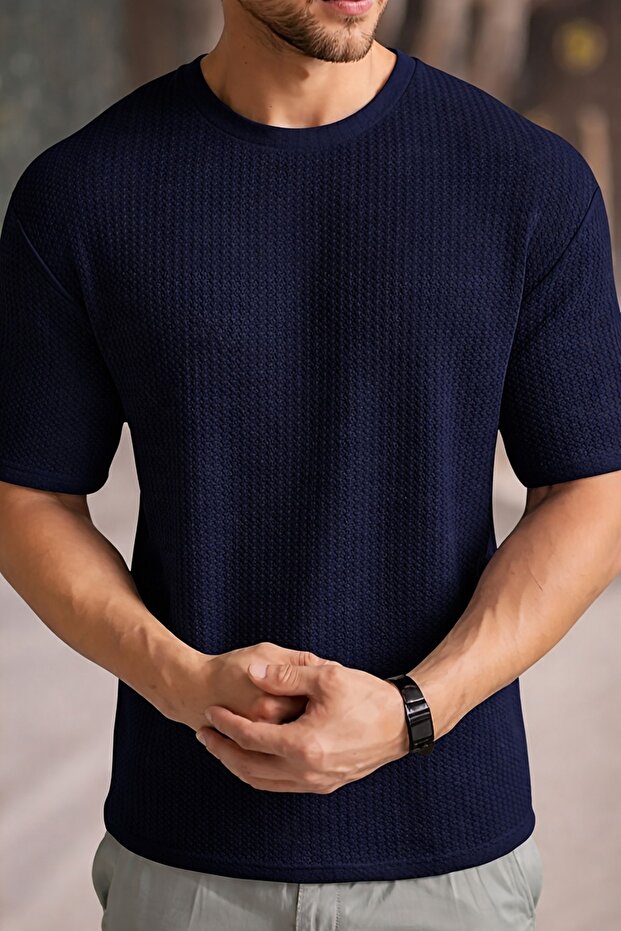 Men's Robert Waffle Fabric Crew Neck Short Sleeve T-Shirt