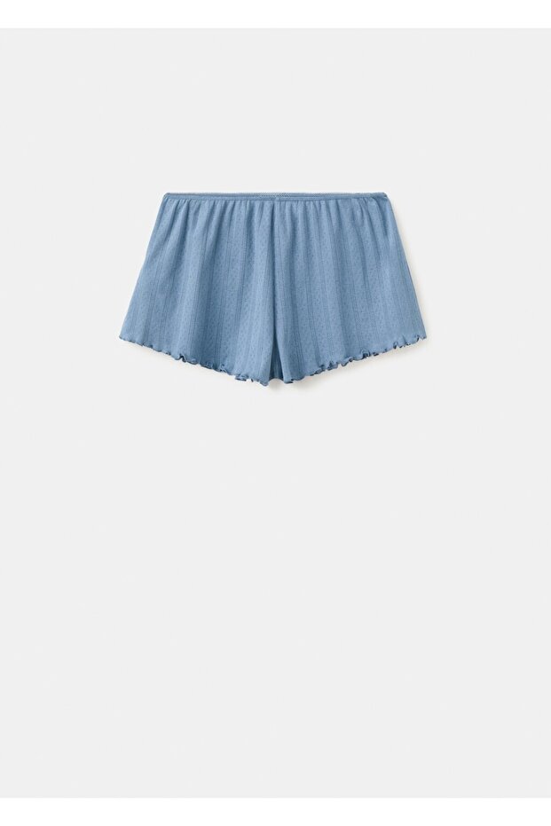 Delikli pamuklu elastik belli pijama şort - 3