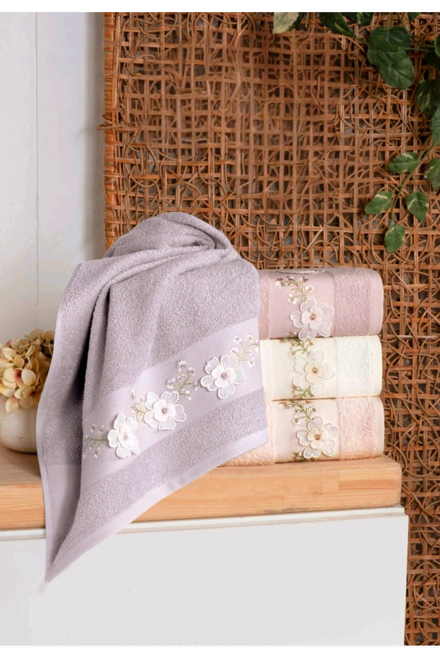 Bukle Embroidered Mine 4-Piece 50X80 cm Hand Towel