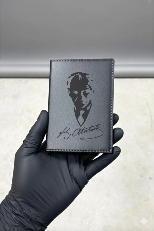 Kemal Atatürk Signature & Silhouette Leather Stitched Vehicle License Holder, Motor License Case