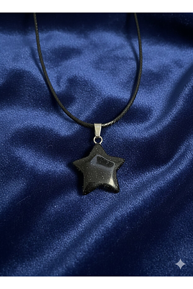 Navy Blue Star Stone Star Cut Leather Cord Necklace