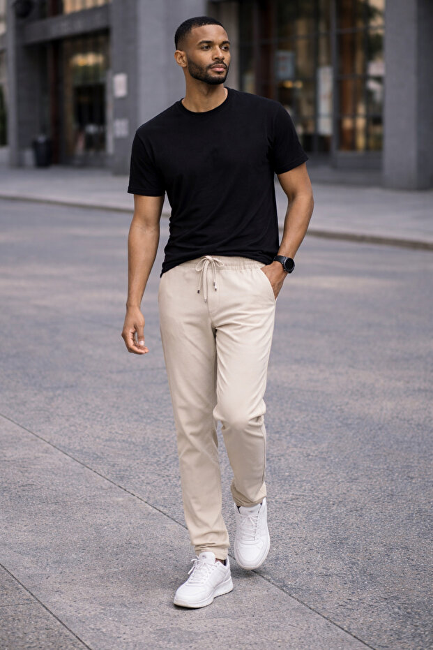 Men's Jogger Pants with Waist Elastic Detail