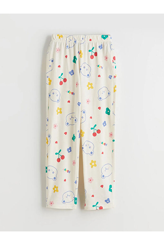 Beige Crew Neck Girls' Pajama Set