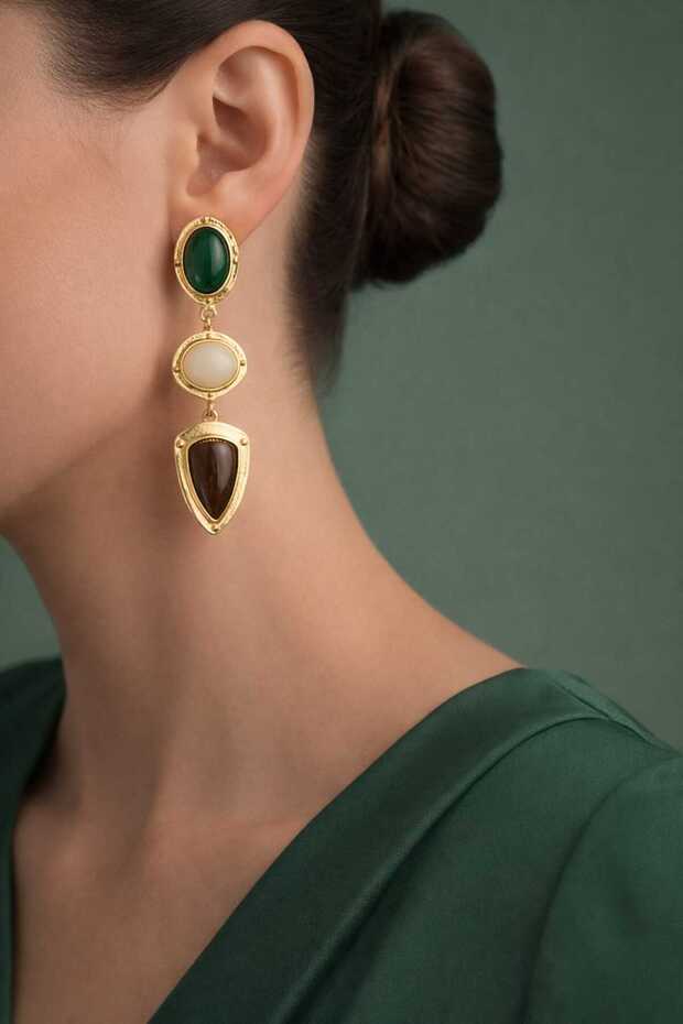 Vintage 3-Color Stone Dangle Earrings