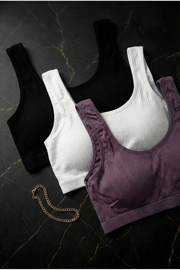 Set of 3 Large Size Padded Ribbed Ribbed Bustier Thick Straps Oversized Half Tank Top Bras