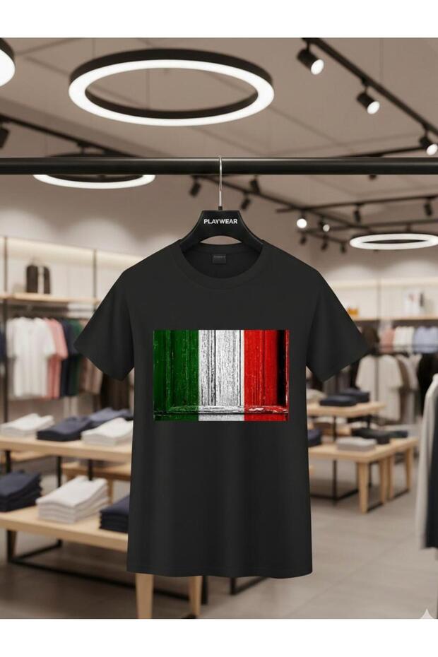 Play Wear Unisex Bol Kalıp İtalya V20 Crew Neck Printed T-Shirt