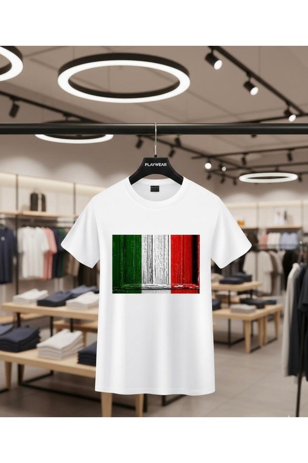 Play Wear Unisex Bol Kalıp İtalya V20 Crew Neck Printed T-Shirt