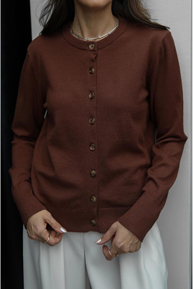 Brown Rickles Buttoned Basic Cardigan - 4
