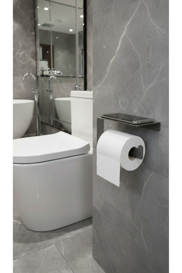 Modern Flat Model Metal Toilet Paper Holder with Shelf | Minimal & Durable Bathroom Accessory