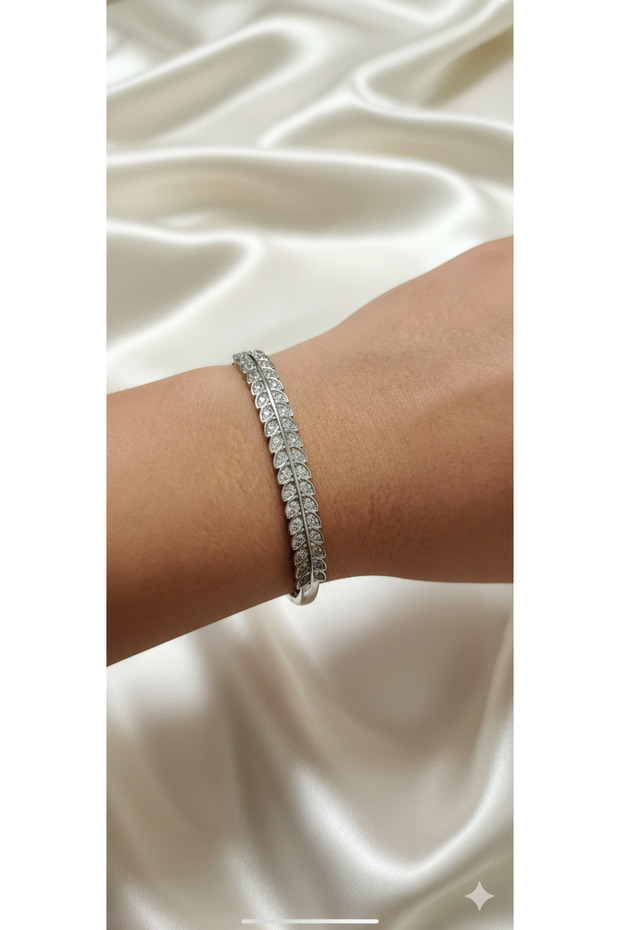Silver Zircon Stone Steel Handcuffs