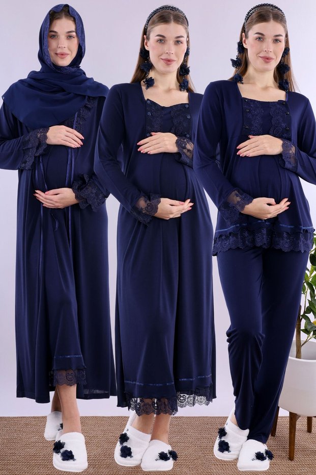 Pregnant and Postpartum Set with Hijab and Breastfeeding Features - 5 Piece Effortt - Navy Blue