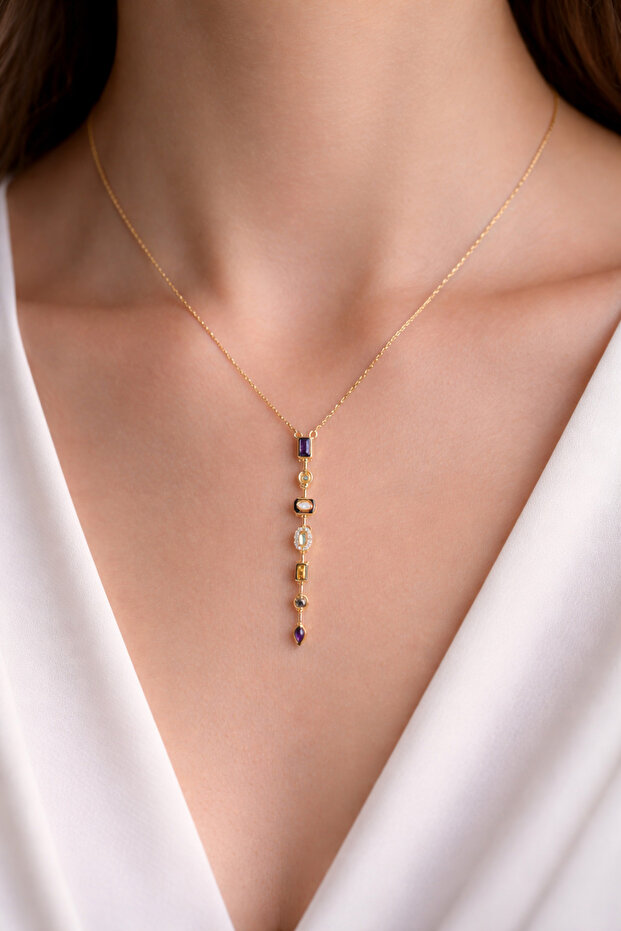 Colorful Stone Y Necklace (Elegant Model)