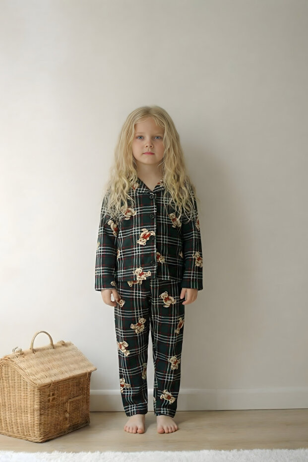 Children's Pajama Set Long Sleeve Suede Knitted Fabric
