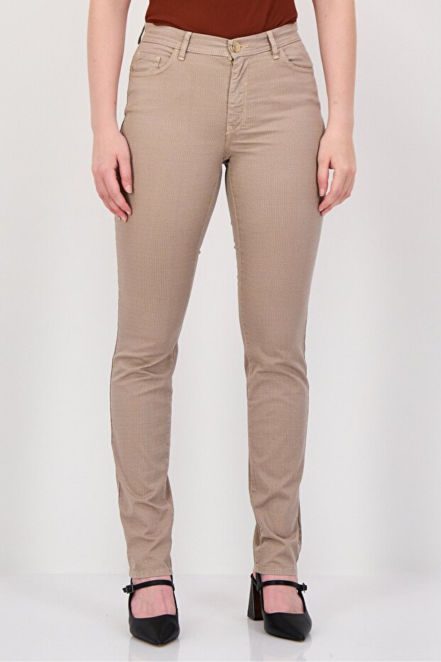 Women Skinny Fit Micro Dot Chino Pants, Tan