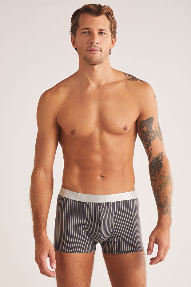 Men's Modal-Cotton, Waist-Banded, Narrow-Leg, Striped Patterned Boxer Shorts (with Socks as a Gift)