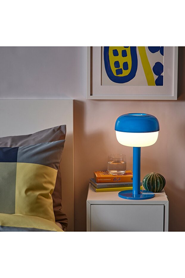مصباح طاولة، أزرق، 36 سم - 2
