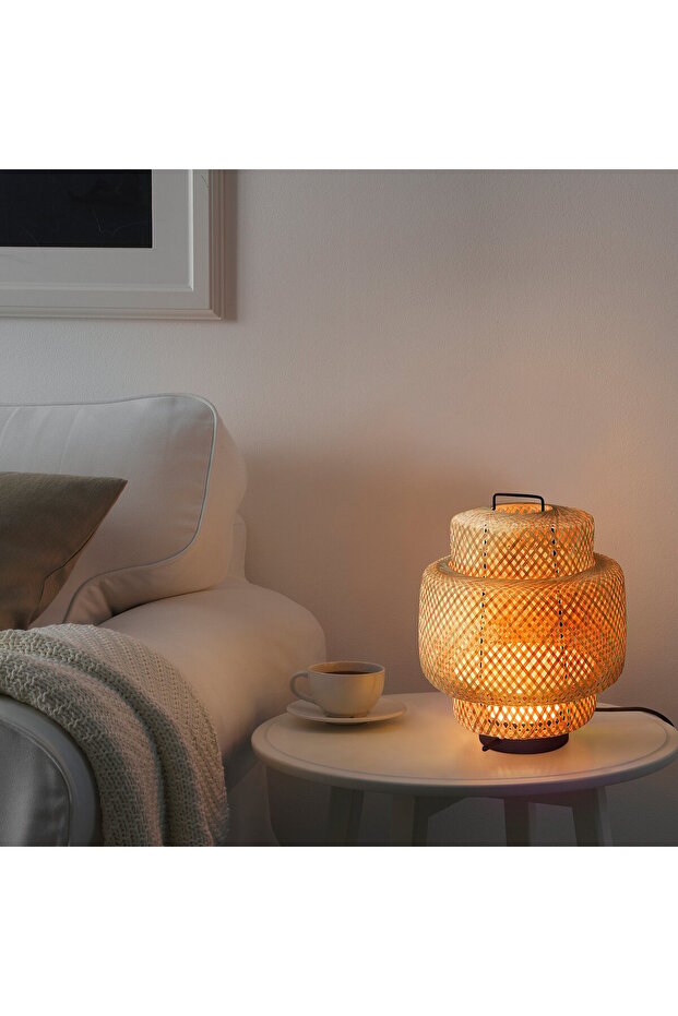 مصباح طاولة LED، مصنوع من الخيزران/يدوي، قابل لتعديل شدة الإضاءة - 3