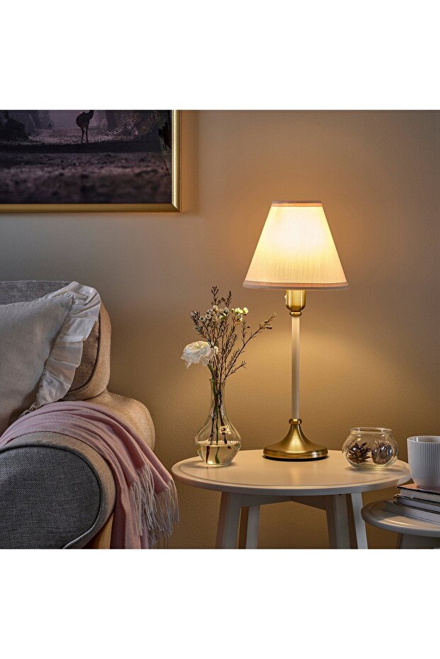 Table lamp, brass/beige, 54 cm - 3