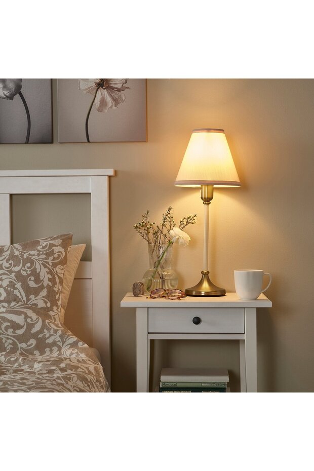 Table lamp, brass/beige, 54 cm - 2