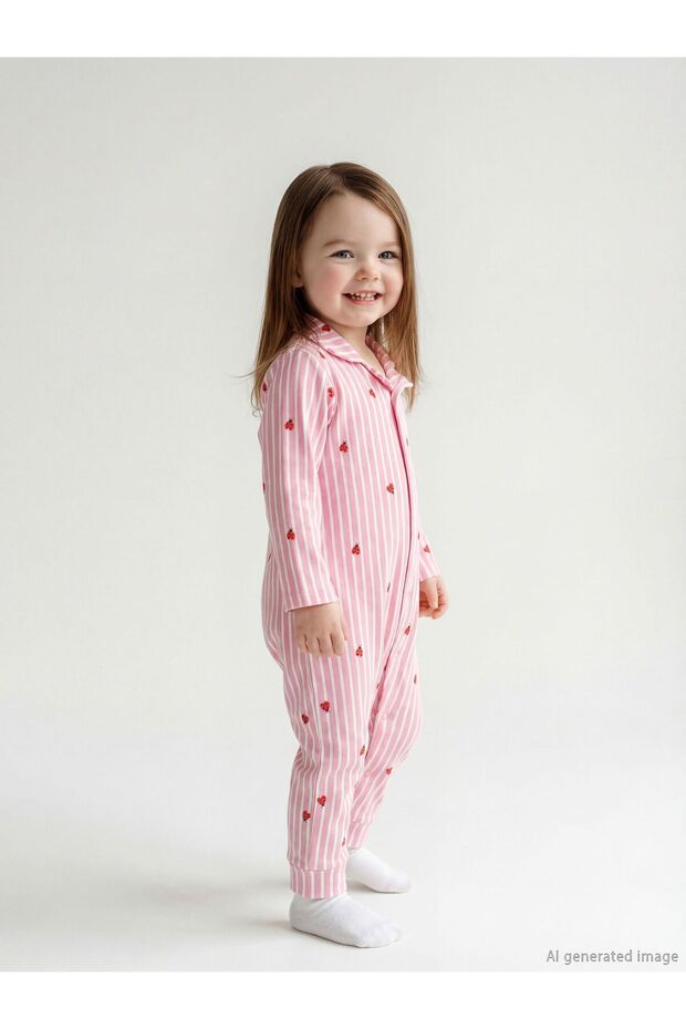 Shirt Collar Ladybug Printed Baby Girl Romper